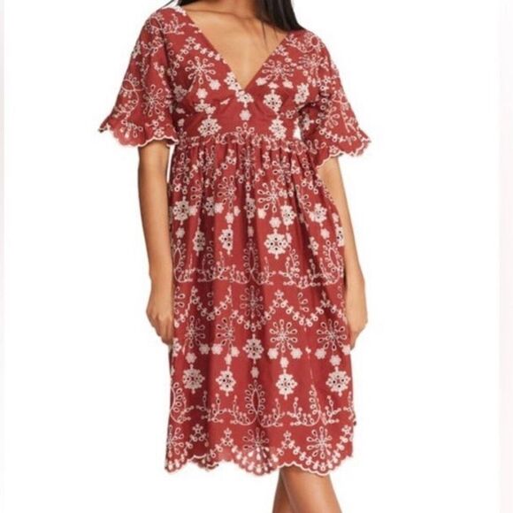 BB Dakota Steve Madden rust eyelet midi dress m - Picture 1 of 10